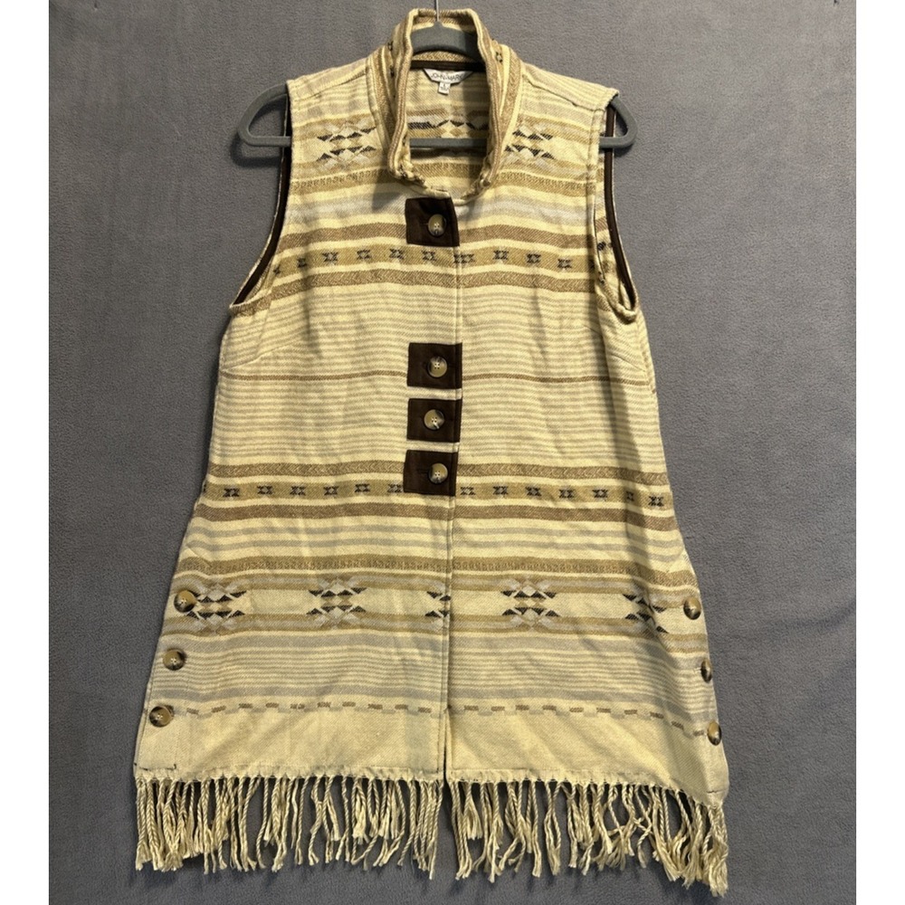 John Mark Long Fringe Vest Aztec Print Womens Size L Southwestern‎ Artsy Boho